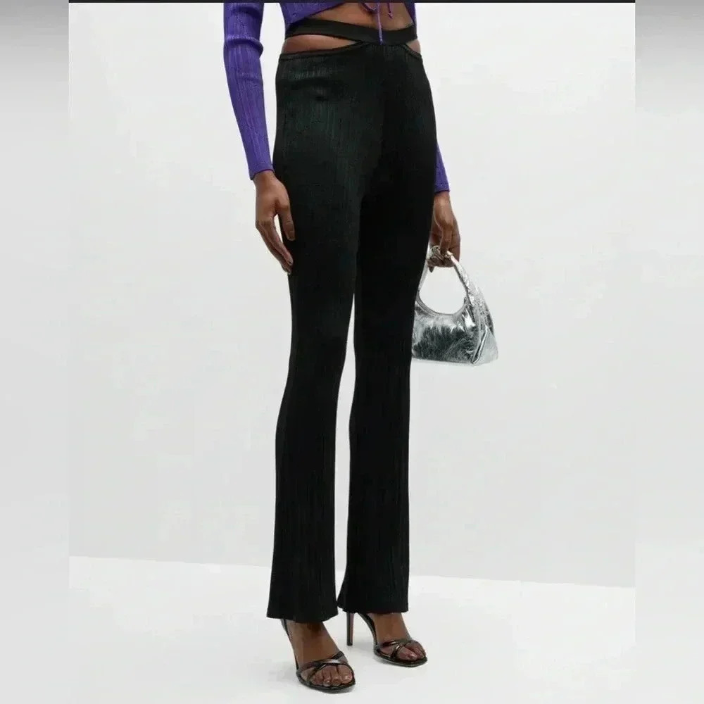PAOLA BERNARDI Camila Knit Cutout-Waist Flare-Leg Pants size L